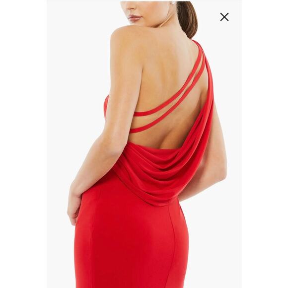 NEW NWT Mac Duggal 26512 Red Jersey One Shoulder Draped Back Gown size 10 - Picture 2 of 6